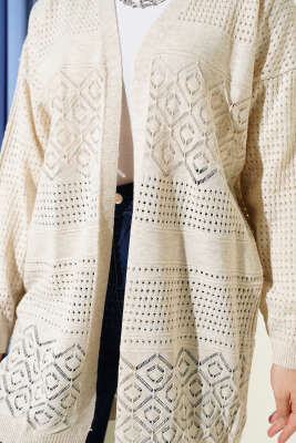 Desenli Ajurlu Basic Triko Hırka Bej - Yılın Fırsatı