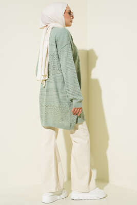 Desenli Ajurlu Basic Triko Hırka Çağla Yeşili - Hırka