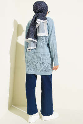 Desenli Ajurlu Basic Triko Hırka İndigo - Hırka