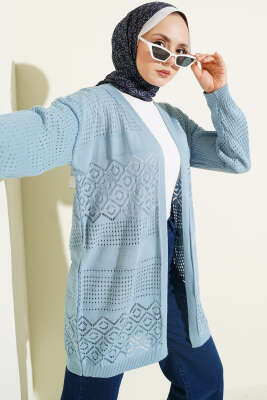 Desenli Ajurlu Basic Triko Hırka İndigo 