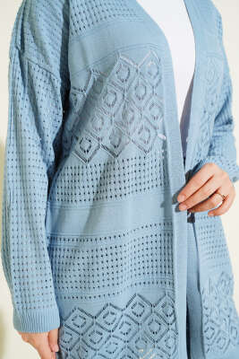 Desenli Ajurlu Basic Triko Hırka İndigo - Yılın Fırsatı