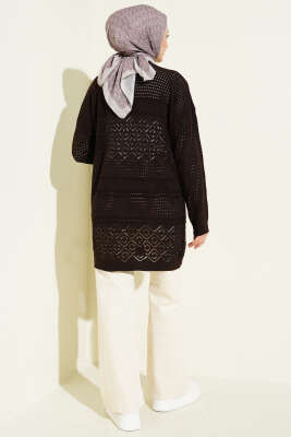 Desenli Ajurlu Basic Triko Hırka Kahve - Yılın Fırsatı