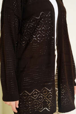 Desenli Ajurlu Basic Triko Hırka Kahve - Yılın Fırsatı