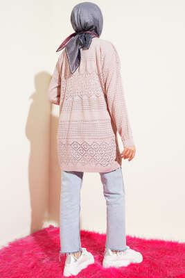 Desenli Ajurlu Basic Triko Hırka Pudra - Yılın Fırsatı