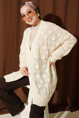 Desenli Ajurlu Triko Hırka Bej - Yılın Fırsatı