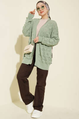 Desenli Ajurlu Triko Hırka Çağla Yeşili - Hırka