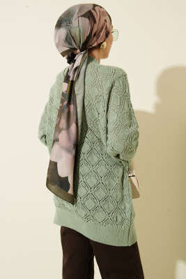 Desenli Ajurlu Triko Hırka Çağla Yeşili - Hırka