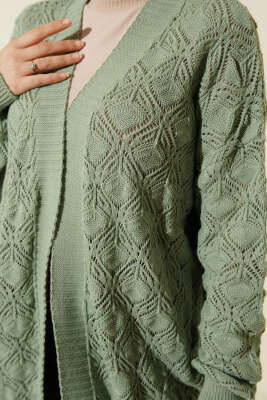 Desenli Ajurlu Triko Hırka Çağla Yeşili - Hırka