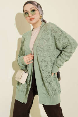 Desenli Ajurlu Triko Hırka Çağla Yeşili 