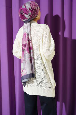 Desenli Ajurlu Triko Hırka Ekru - Yılın Fırsatı