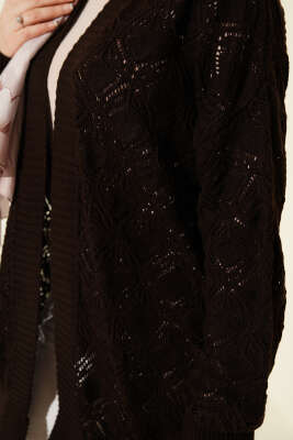 Desenli Ajurlu Triko Hırka Kahve - Hırka