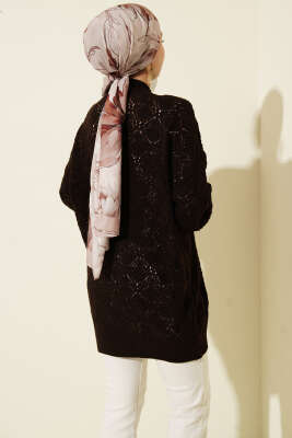 Desenli Ajurlu Triko Hırka Kahve - Yılın Fırsatı