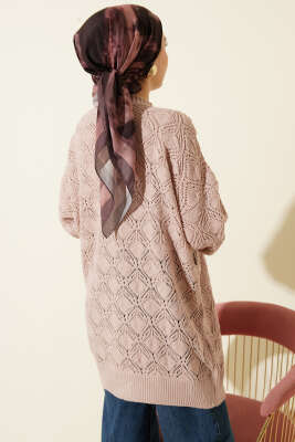 Desenli Ajurlu Triko Hırka Pudra - Yılın Fırsatı