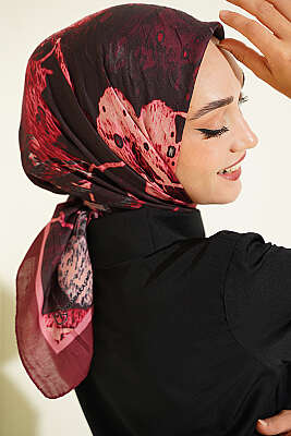  Desenli Ayda Bambu Kraş Eşarp Bordo - MODA KAŞMİR