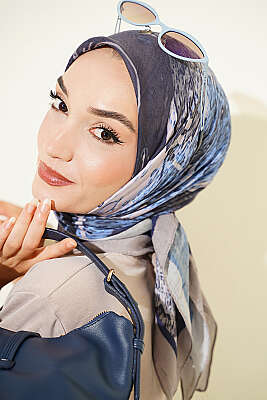 Desenli Ayda Bambu Kraş Eşarp Taş Gri - MODA KAŞMİR