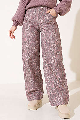 Desenli Baggy Pantolon Bej - ZARX JNS