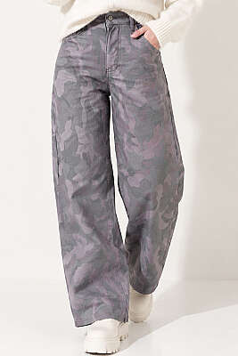 Desenli Baggy Pantolon Gri - ZARX JNS