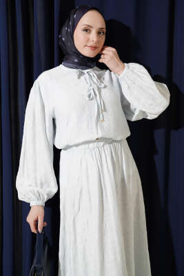 Desenli Bağlama Detaylı Etekli İkili Takım Bebe Mavi - İkili Takım