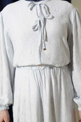 Desenli Bağlama Detaylı Etekli İkili Takım Bebe Mavi - İkili Takım