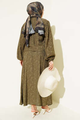 Desenli Bağlama Detaylı Etekli İkili Takım Haki - İkili Takım