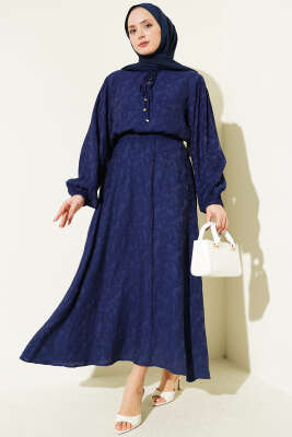 Desenli Bağlama Detaylı Etekli İkili Takım Lacivert - TABLO FASHİON