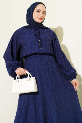 Desenli Bağlama Detaylı Etekli İkili Takım Lacivert - İkili Takım