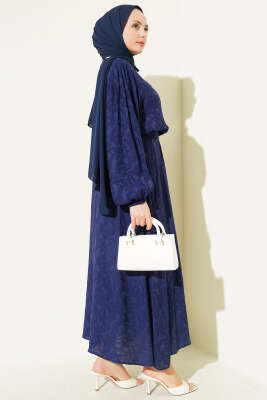 Desenli Bağlama Detaylı Etekli İkili Takım Lacivert - İkili Takım