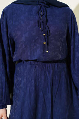 Desenli Bağlama Detaylı Etekli İkili Takım Lacivert - İkili Takım