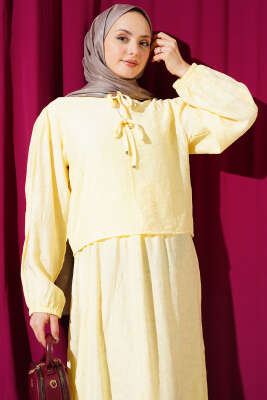 Desenli Bağlama Detaylı Etekli İkili Takım Sarı - İkili Takım