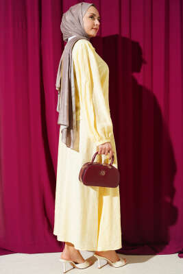 Desenli Bağlama Detaylı Etekli İkili Takım Sarı - İkili Takım