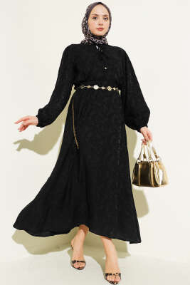 Desenli Bağlama Detaylı Etekli İkili Takım Siyah - TABLO FASHİON