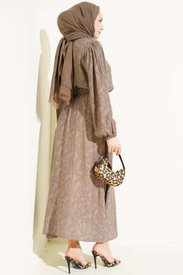 Desenli Bağlama Detaylı Etekli İkili Takım Vizon - İkili Takım