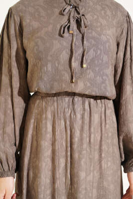 Desenli Bağlama Detaylı Etekli İkili Takım Vizon - İkili Takım