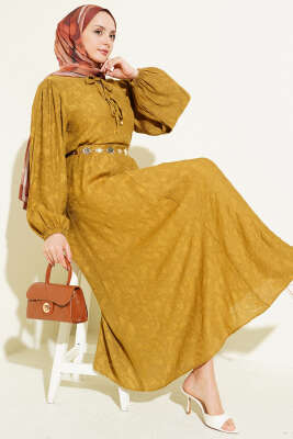 Desenli Bağlama Detaylı Etekli İkili Takım Yağ Yeşili - TABLO FASHİON