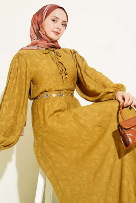 Desenli Bağlama Detaylı Etekli İkili Takım Yağ Yeşili - İkili Takım