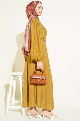 Desenli Bağlama Detaylı Etekli İkili Takım Yağ Yeşili - İkili Takım