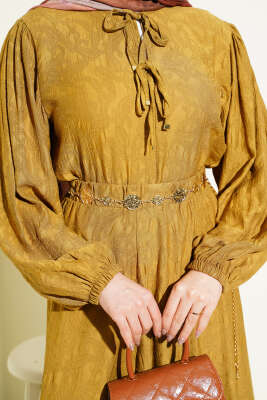 Desenli Bağlama Detaylı Etekli İkili Takım Yağ Yeşili - İkili Takım