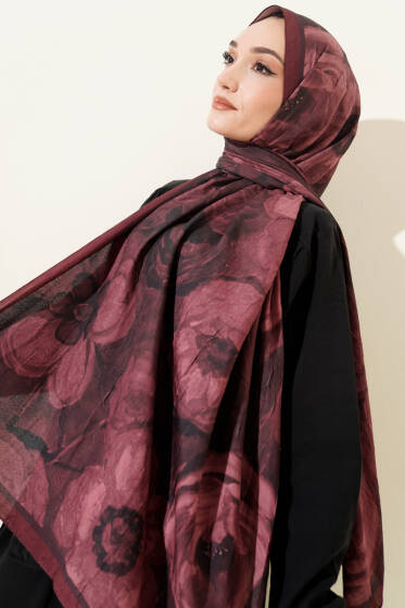 Desenli Bambu Kraş Bordo Serisi Asorti 1 - Başörtüsü