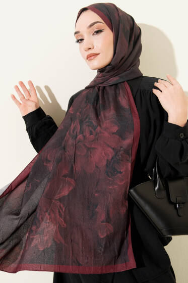 Desenli Bambu Kraş Bordo Serisi Asorti 10 - Başörtüsü