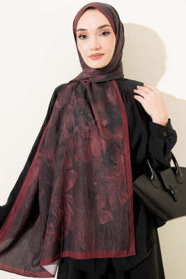 Desenli Bambu Kraş Bordo Serisi Asorti 10 - Başörtüsü