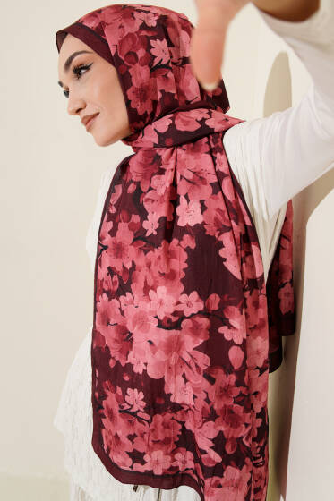 Desenli Bambu Kraş Bordo Serisi Asorti 2 - Başörtüsü