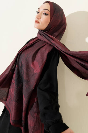 Desenli Bambu Kraş Bordo Serisi Asorti 3 - Başörtüsü