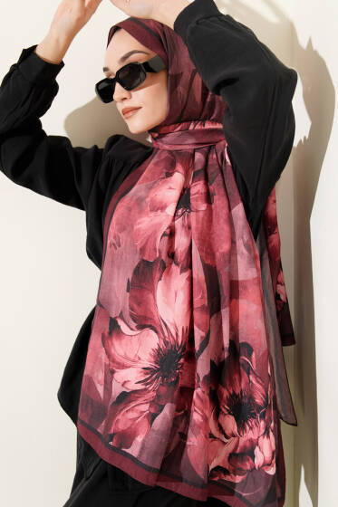 Desenli Bambu Kraş Bordo Serisi Asorti 7 - Başörtüsü