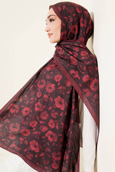 Desenli Bambu Kraş Bordo Serisi Asorti 8 - Başörtüsü