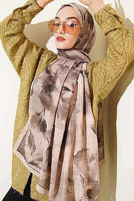 Desenli Bambu Kraş Şal Bej 