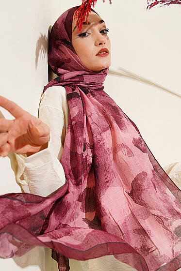 Desenli Bambu Kraş Şal Bordo - Başörtüsü