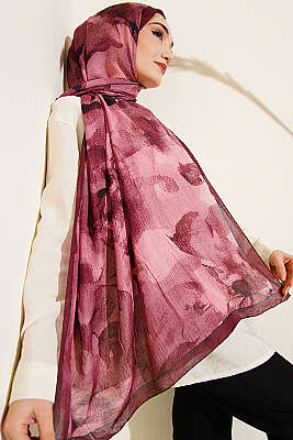 Desenli Bambu Kraş Şal Bordo - Başörtüsü