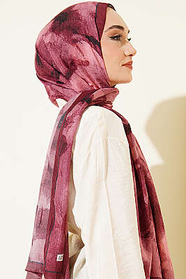 Desenli Bambu Kraş Şal Bordo - Başörtüsü