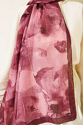 Desenli Bambu Kraş Şal Bordo - Başörtüsü