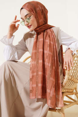 Desenli Bambu Kraş Şal Camel 